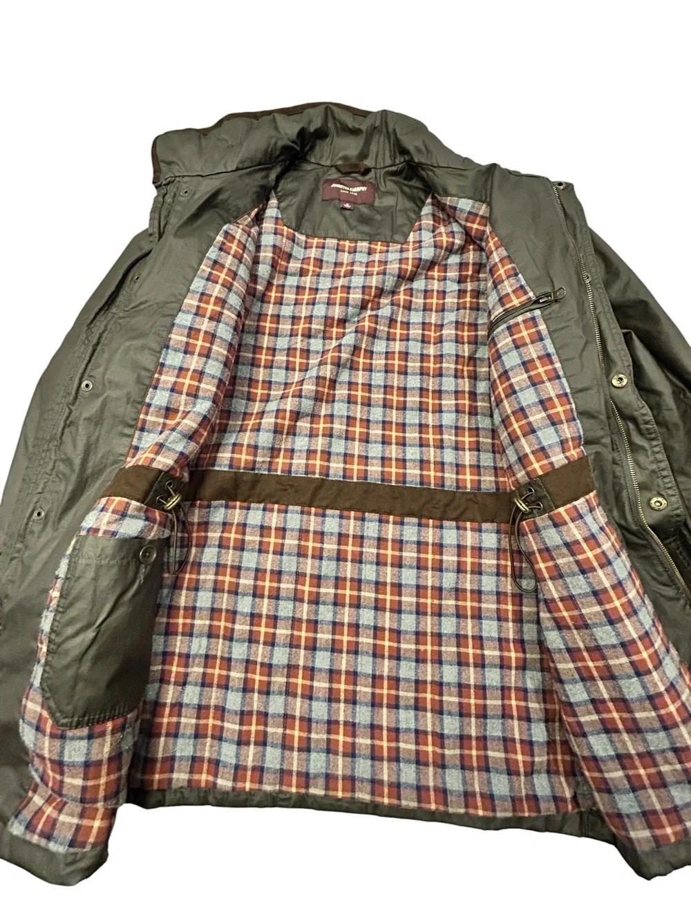 Johnston & Murphy Men's Olive Brown  Field Jacket Plaid Lining M Military Field